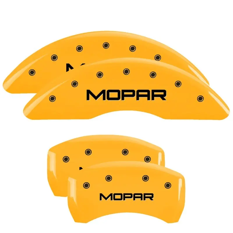 Mgp 4 Caliper Covers Engraved Front & Rear Mopar Yellow Finish Black Ch 1