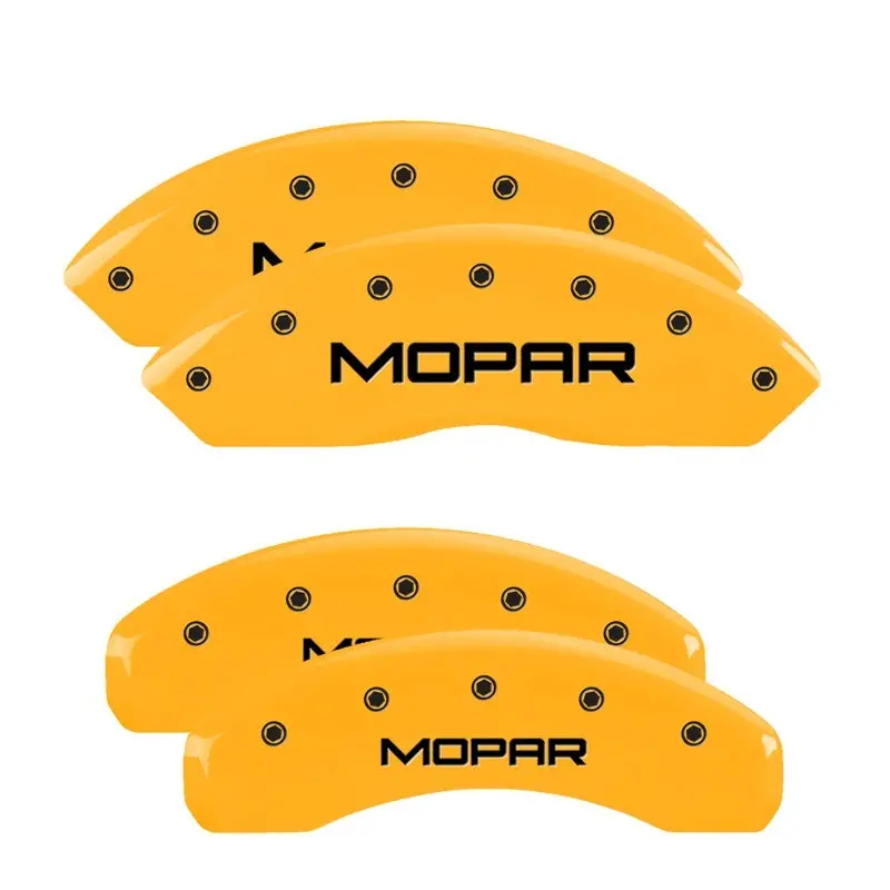 Mgp 4 Caliper Covers Engraved Front & Rear Mopar Yellow Finish Black Ch 1