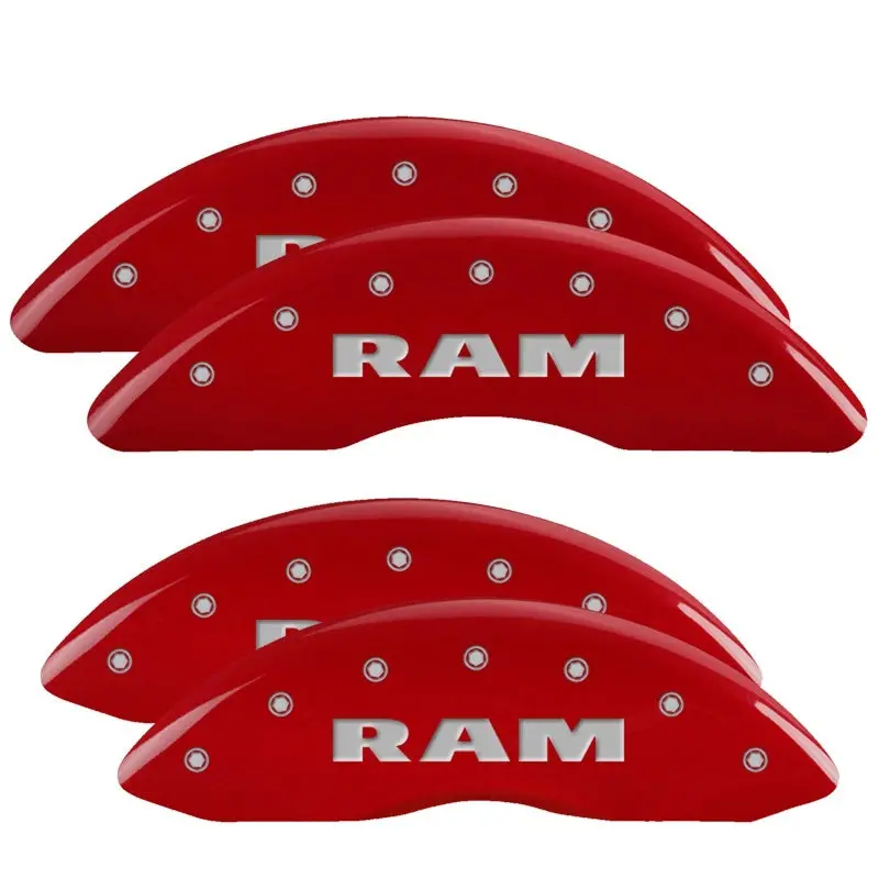 Mgp 4 Caliper Covers Engraved Front & Rear Ram Red Finish Silver Ch 1
