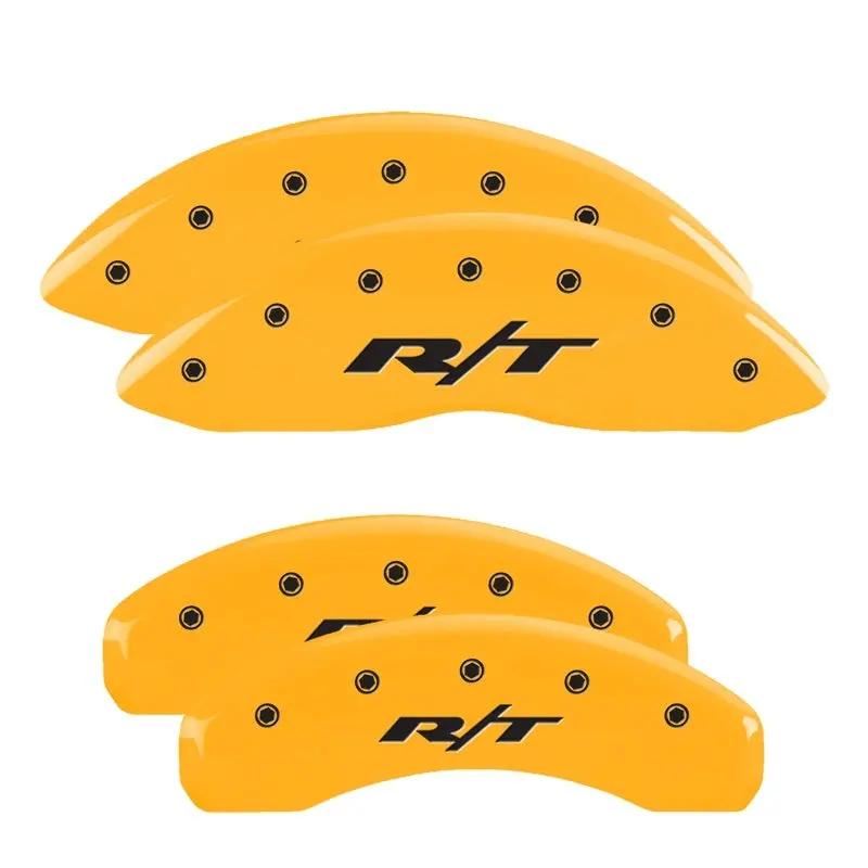 Mgp 4 Caliper Covers Engraved Front & Rear Rt1-Truck Yellow Finish Black Ch 1