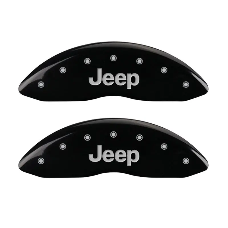 Mgp Front Set 2 Caliper Covers Engraved Front Jeep Black Finish Silver Ch 1