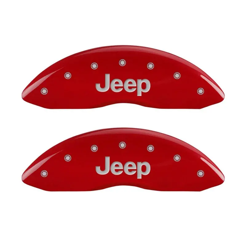Mgp Front Set 2 Caliper Covers Engraved Front Jeep Red Finish Silver Ch 1