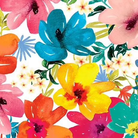 Mingle Organic Cotton Fabric, Floral White 1