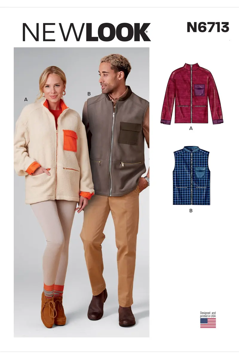 New Look Sewing Pattern 6713 Unisex Zippered Jacket And Vest 1