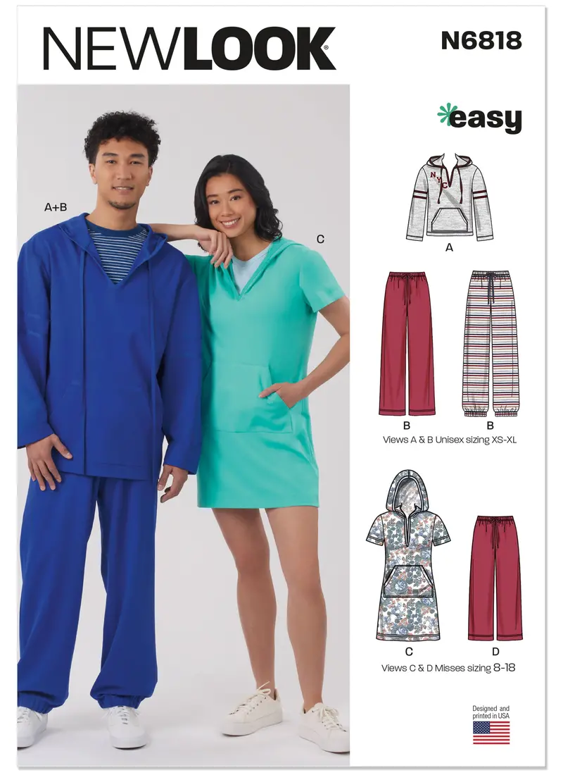New Look Sewing Pattern 6818 Unisex Knit Hoodie And Pants And Knit Dress 2