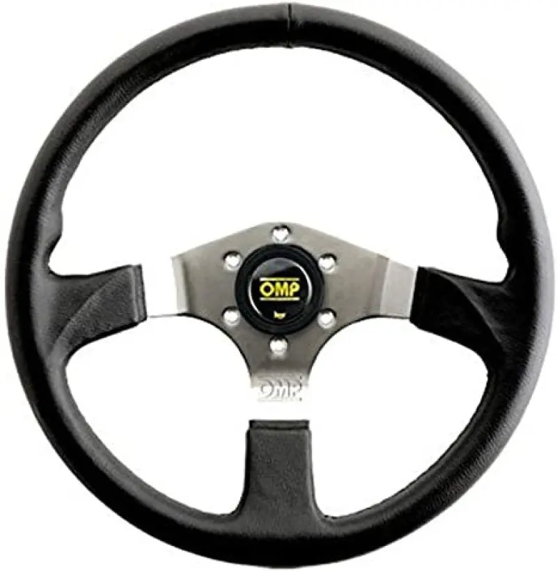 Omp Asso Flat Steering Wheel W/ 3 Steel Spokes (350Mm) - Large Leather (Black) 1