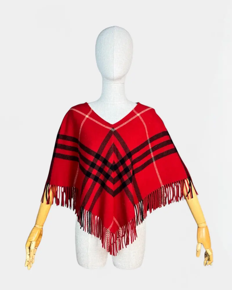 Poncho Laine Et Cachemire Tartan Burberry 1