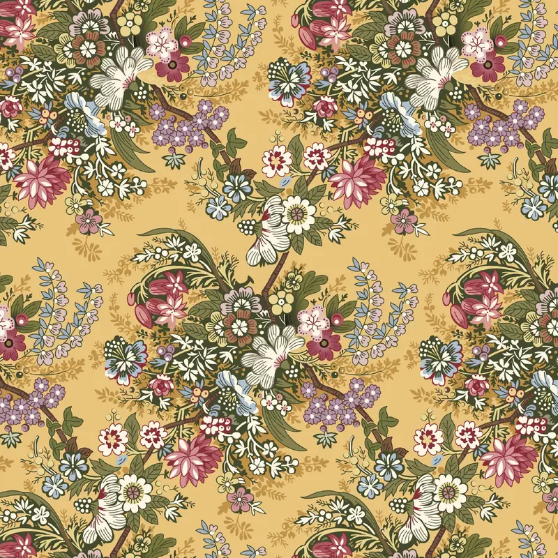 Pressed In Time Organic Cotton Fabric, Country Bloom 1