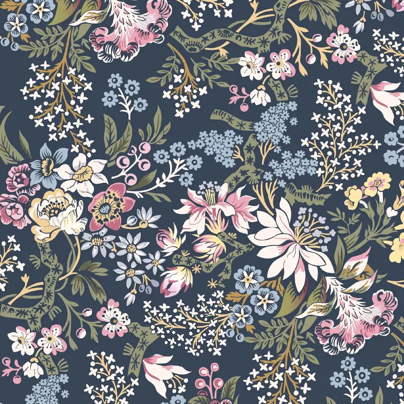 Pressed In Time Organic Cotton Fabric, Dusk Petals 1