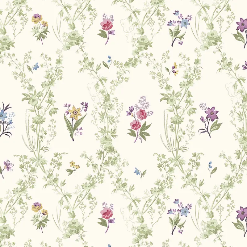 Pressed In Time Organic Cotton Fabric, Floral Trellis 1