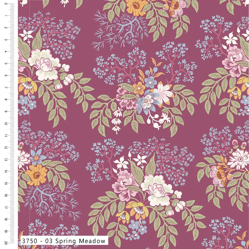 Pressed In Time Organic Cotton Fabric, Spring Meadow 2