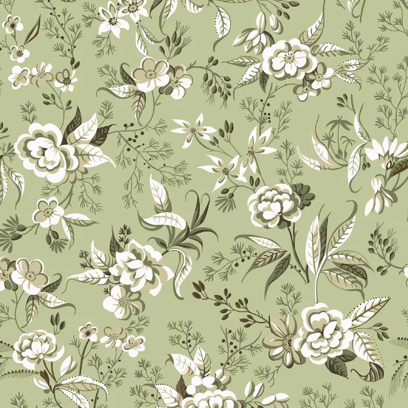 Pressed In Time Organic Cotton Fabric, Trailing Leaves 1
