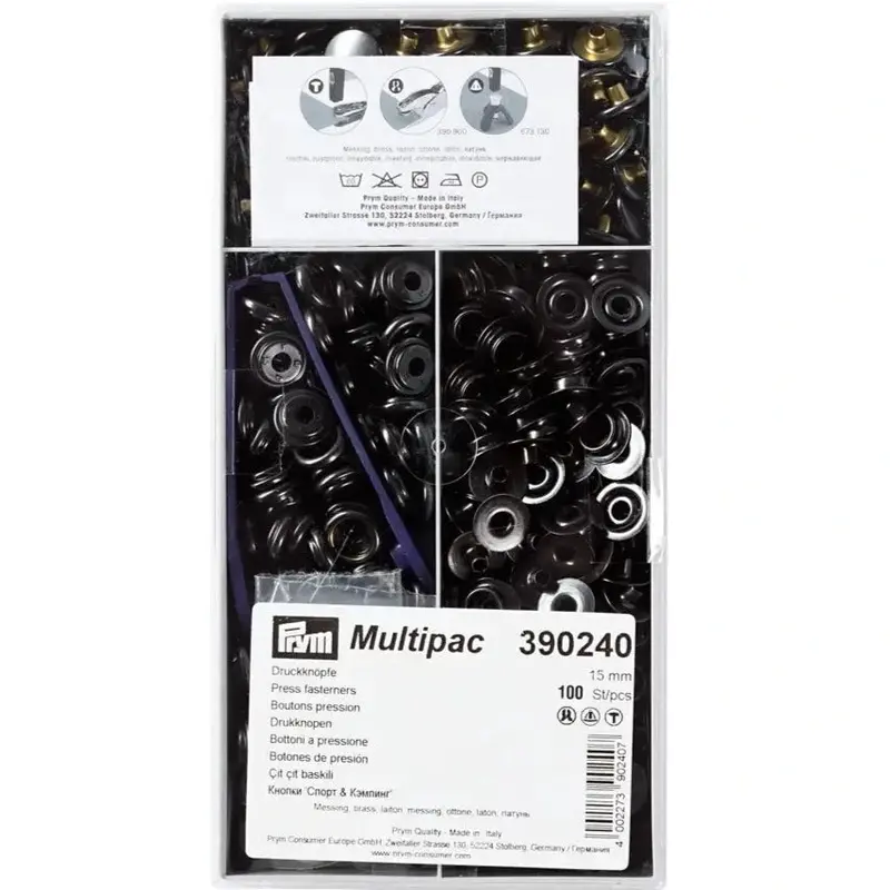 Prym 390240 Pack Of 100 Black Press Fasteners 15Mm Heavy 1