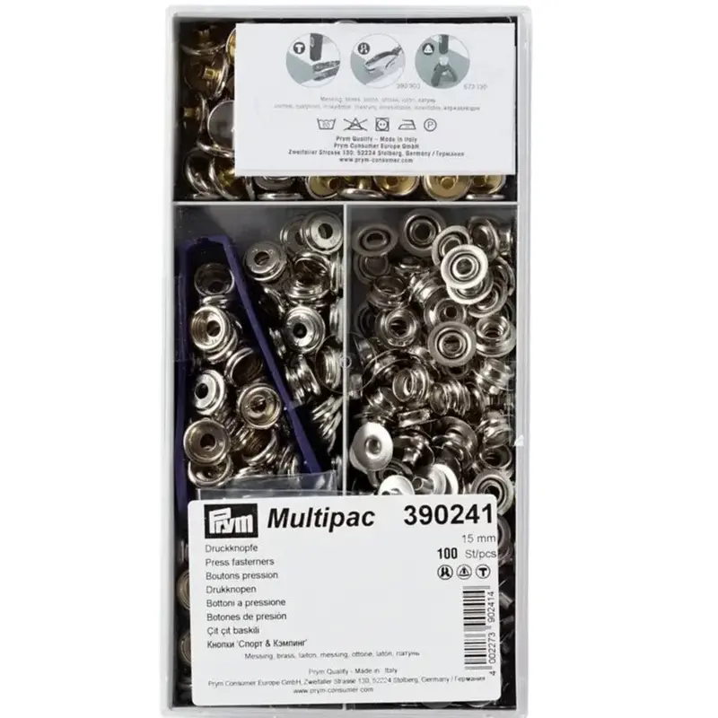 Prym 390241 Pack Of 100 Silver Press Fasteners 15Mm Heavy 1