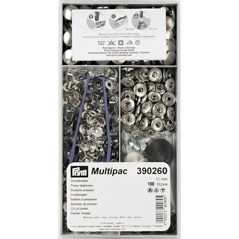 Prym 390260 Box Of 100 Silver Press Fasteners 15Mm Medium 1