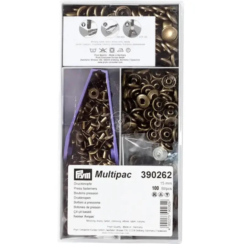 Prym 390262 Pack Of 100 Antique Brass Press Fasteners 15Mm Medium 1