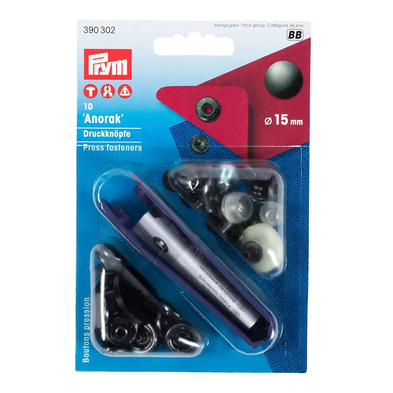 Prym 390302 Pack Of 10 Black Press Fasteners 15Mm Medium 1