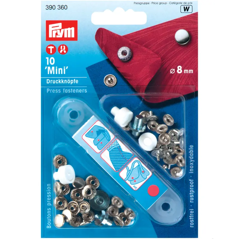 Prym 390360 Pack Of 10 Silver Press Fasteners 8Mm Mini 1