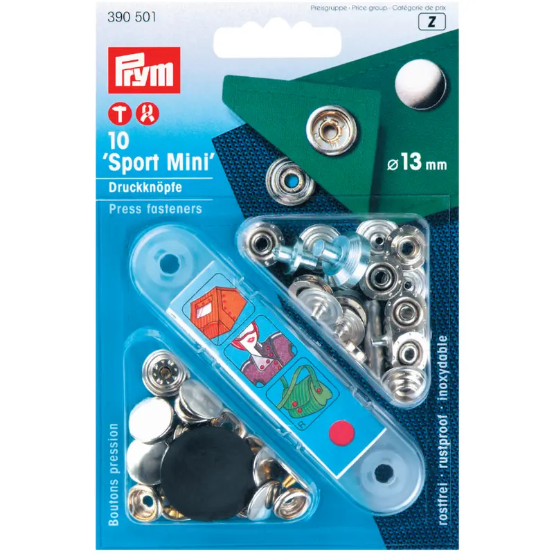 Prym 390501 Pack Of 10 Silver Press Fasteners 13Mm Sport Mini 1