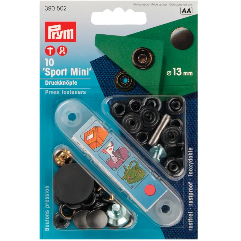 Prym 390502 Pack Of 10 Black Press Fasteners 13Mm Sport Mini 1