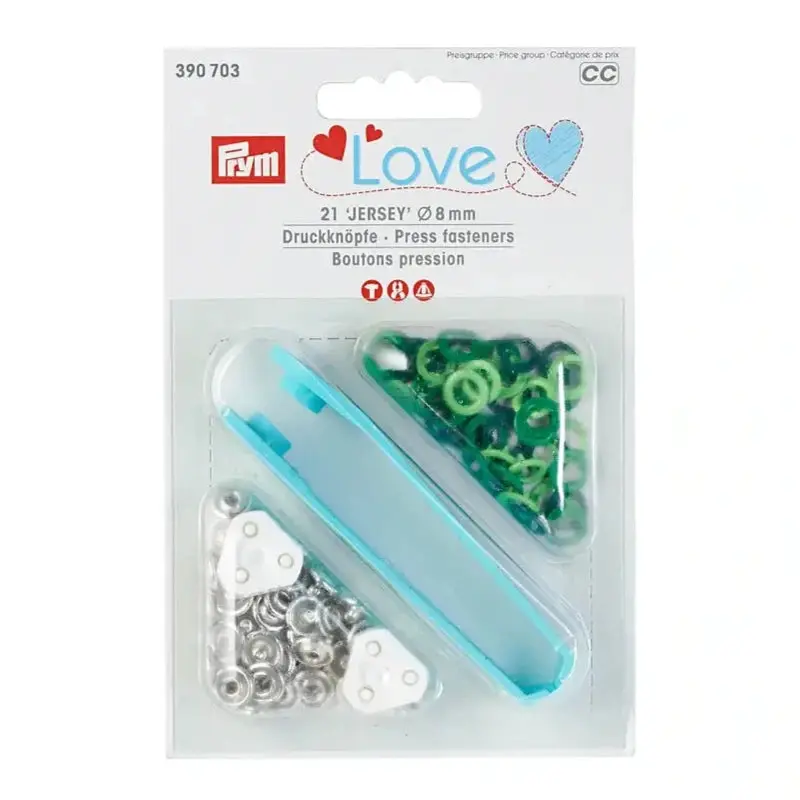 Prym 390703 Pack Of 21 Green Jersey Press Fasteners 8Mm 1