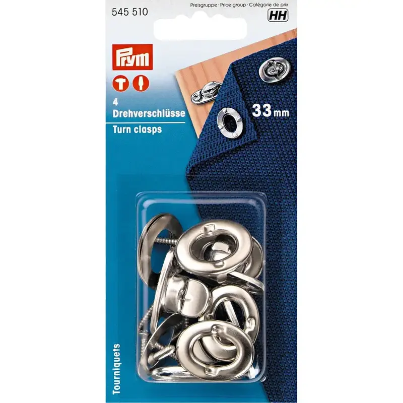 Prym 545510 Heavy Duty Turn Clasps Silver 33Mm 1