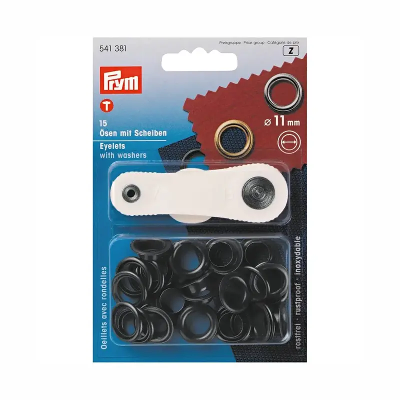 Prym Black Metal Eyelets, 11Mm Size 1