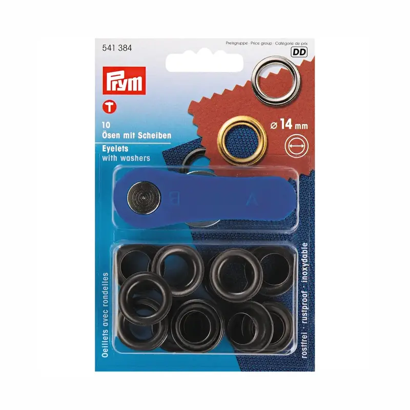 Prym Black Metal Eyelets, 14Mm Size 1