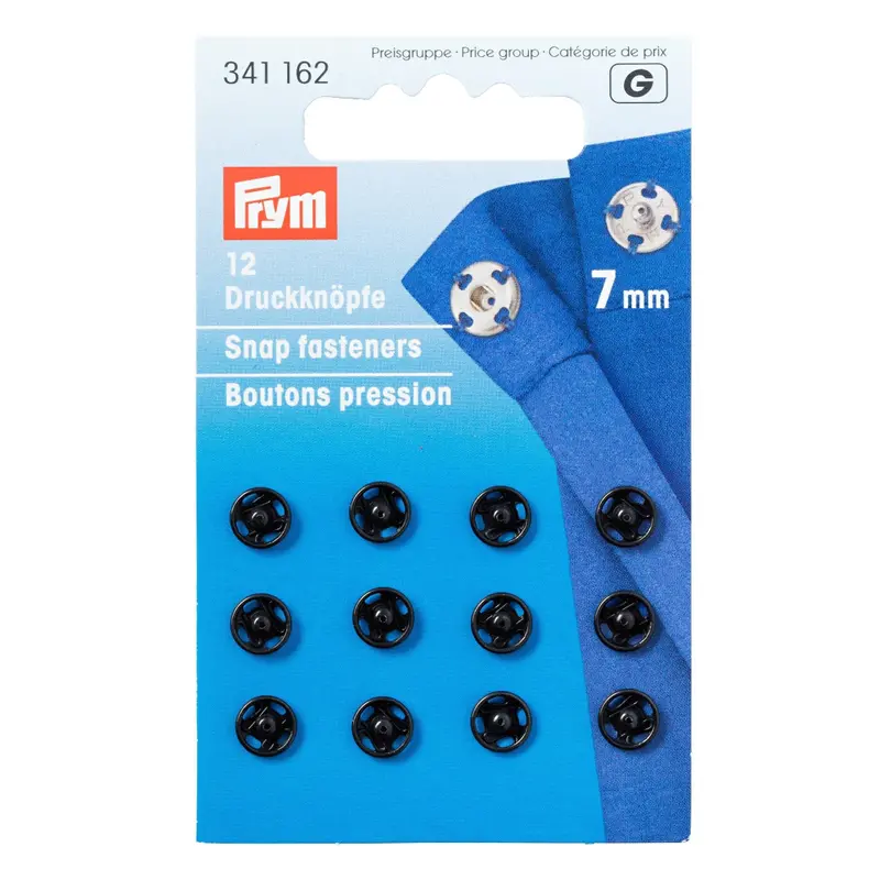 Prym Black Metal Press Studs, Sew On Type 1
