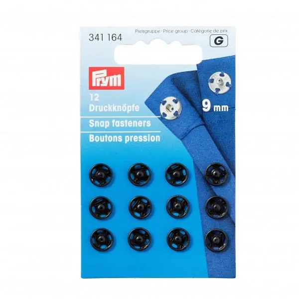 Prym Black Metal Press Studs, Sew On Type 2