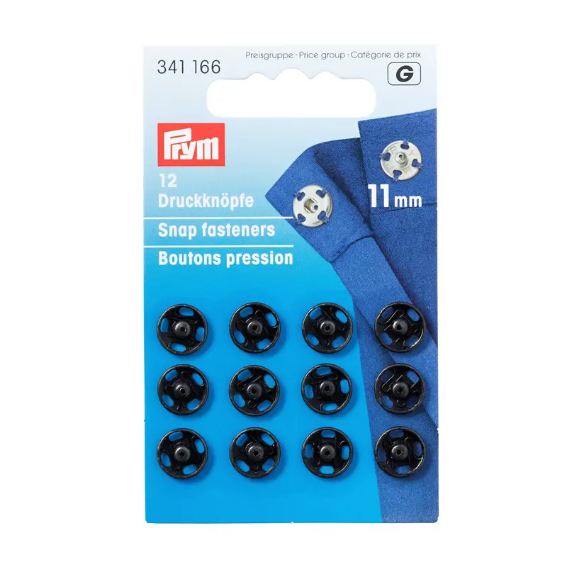 Prym Black Metal Press Studs, Sew On Type 3