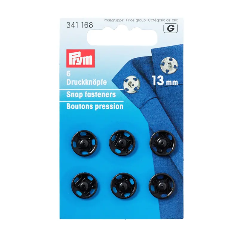 Prym Black Metal Press Studs, Sew On Type 4