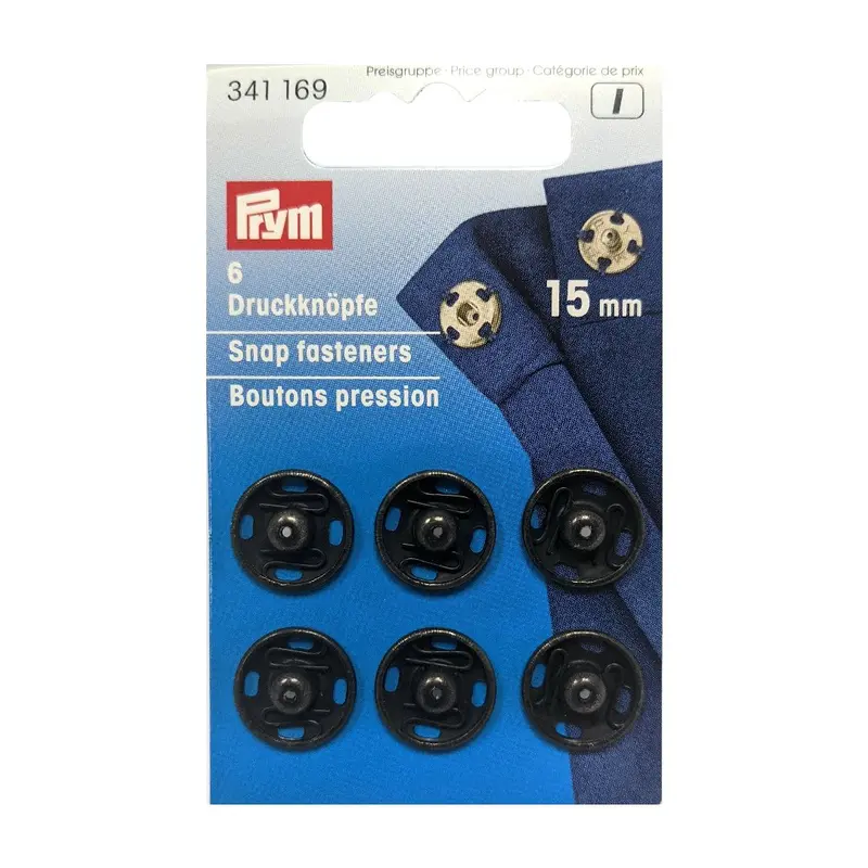 Prym Black Metal Press Studs, Sew On Type 5