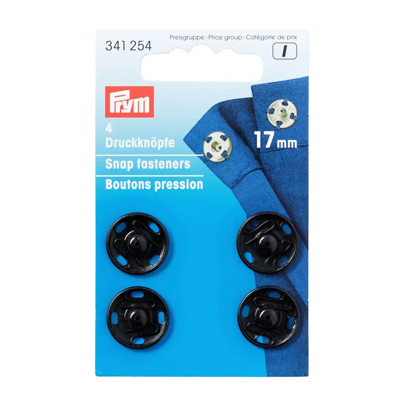 Prym Black Metal Press Studs, Sew On Type 6