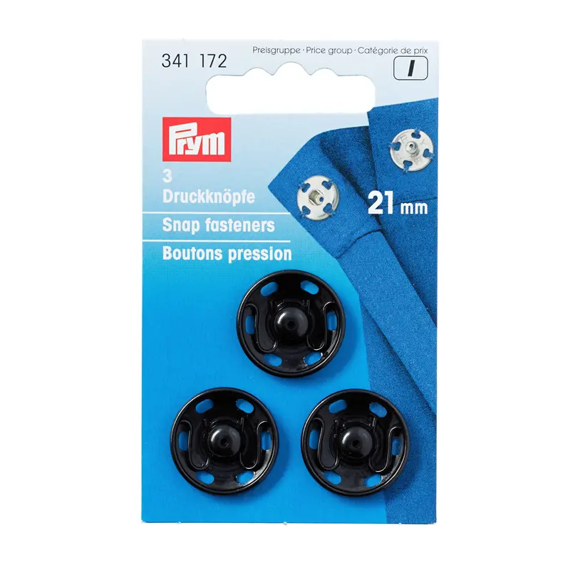 Prym Black Metal Press Studs, Sew On Type 7