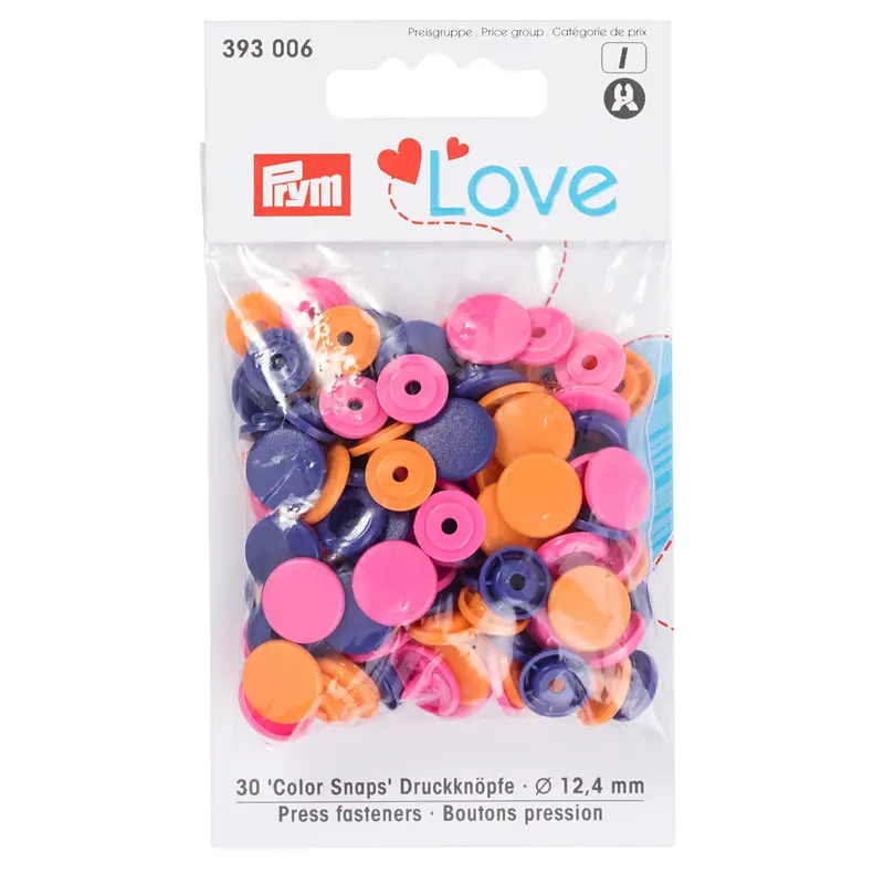 Prym Colour Snaps - Orange / Pink / Purple Packs Of 30 1
