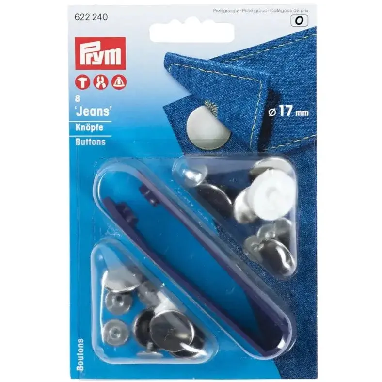 Prym Plain Silver Jeans Buttons 17Mm 1