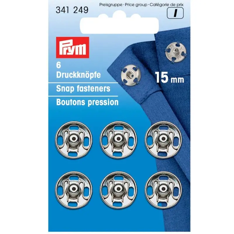 Prym Silver Metal Press Studs, Sew On Type 5