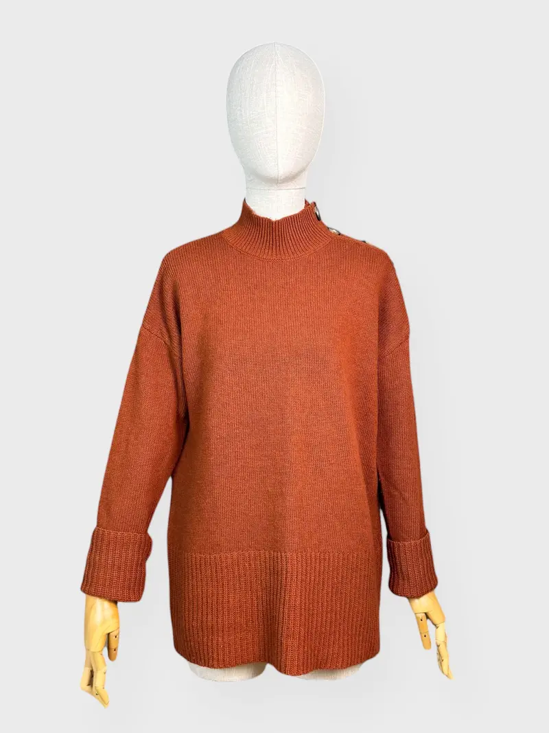 Pull Tricot Boutons Orange Brûlé Max Studio , M 1