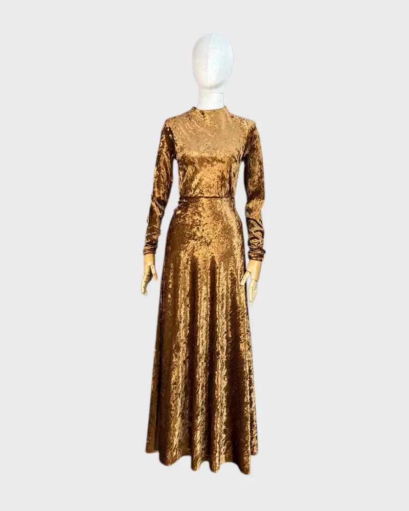 Robe Longue En Velours Doré Maje, Taille 1 1
