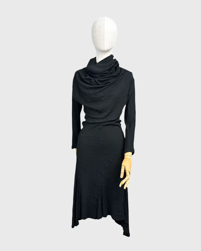 Robe Longue Noire Col Drapé Georges Levesque, S 1