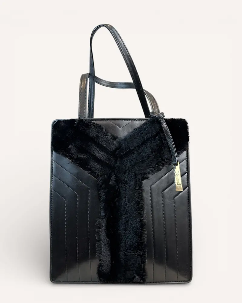 Sac Cabas Yves Saint Laurent En Cuir Noir Matelassé 1