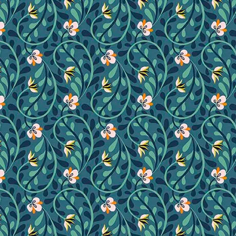 Serenade Organic Cotton Fabric, Climbing Vines Navy 1
