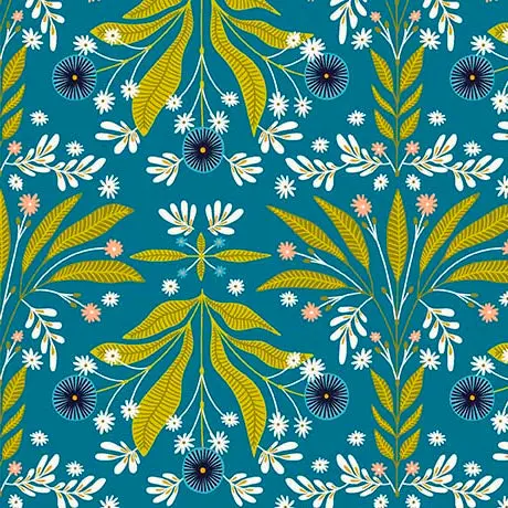 Serenade Organic Cotton Fabric, Floral Burst Blue 1