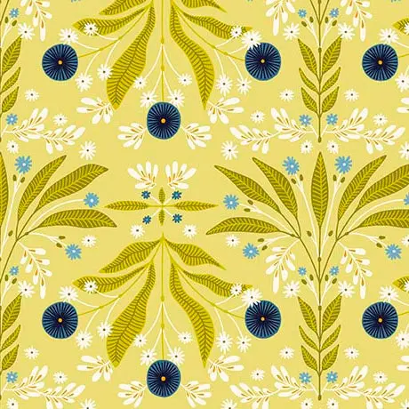 Serenade Organic Cotton Fabric, Floral Burst Chartreuse 1