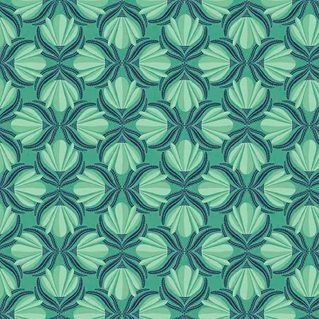 Serenade Organic Cotton Fabric, Hourglass Flowers Green 1