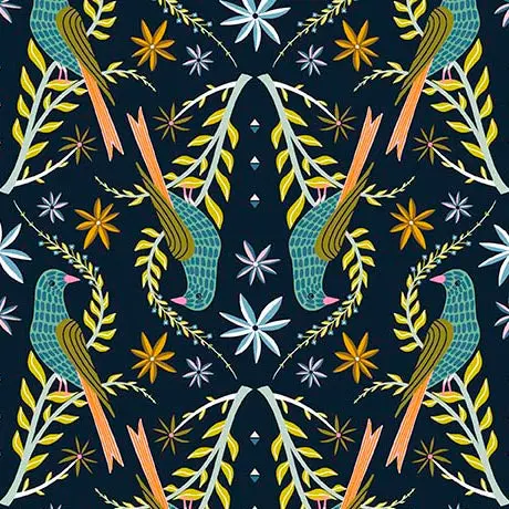 Serenade Organic Cotton Fabric, Perched Birds 1