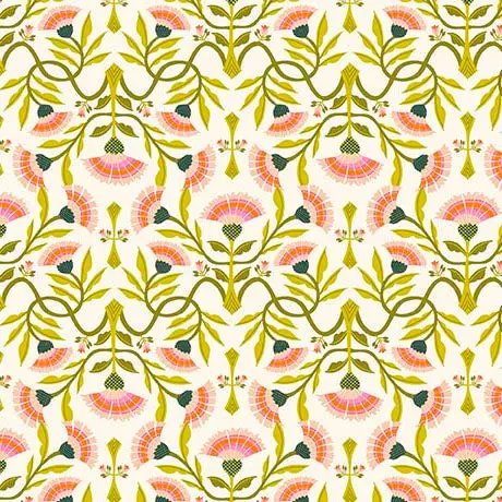 Serenade Organic Cotton Fabric, Sunrise Blooms Cream 1