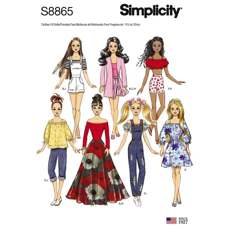 Simplicity 8865 11.5 Inch Fashion Doll Clothes Sewing Pattern 1