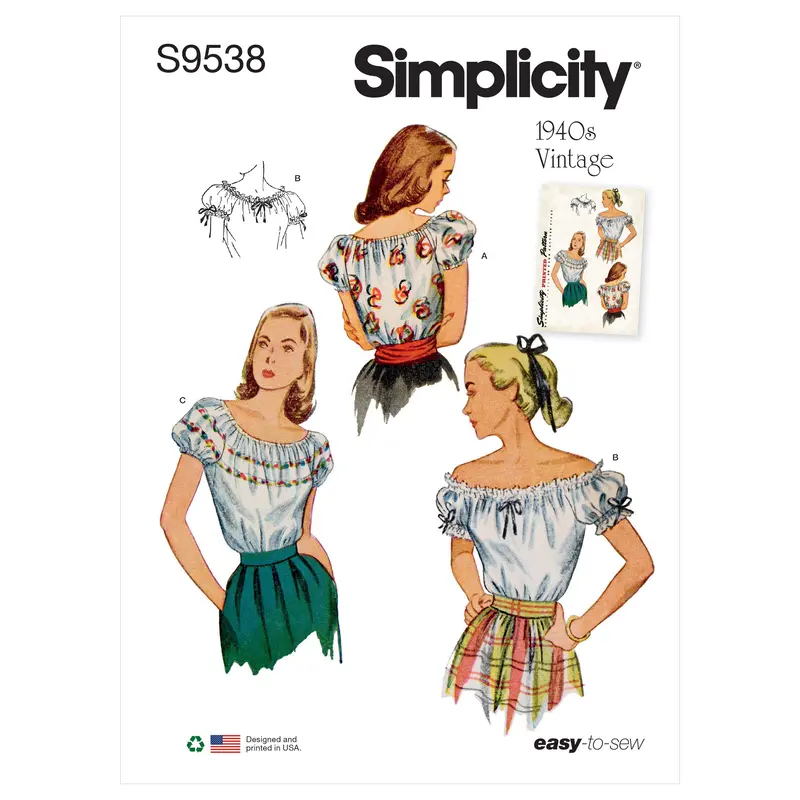 Simplicity 9538 Vintage Forties Blouses Pattern 1